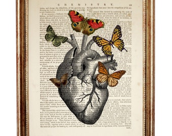 Anatomical Heart & Butterflies Vintage Dictionary Art Print