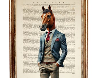 Dapper Horse Portrait Vintage Dictionary Art Print, Elegant Wall Decor