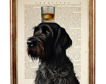 German Wirehaired Pointer Whiskey Art Print, Dog Dictionary Page Wall Art, Whiskey Lover Gift, Rustic Home Poster