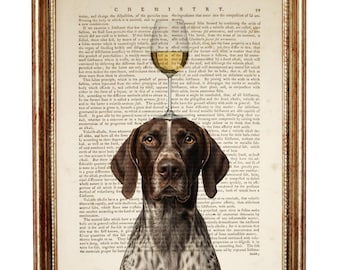 Regalos de Navidad, Lámina artística con diccionario de Braco Alemán de Pelo Corto, Retrato de perro con copa de vino para pared, Regalo para amantes del Braco Alemán de Pelo Corto, Decoración para bar de vinos