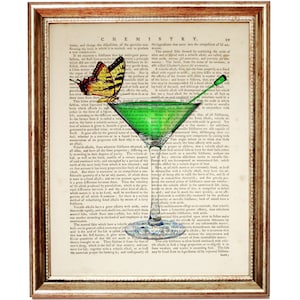 Martini mit Schmetterling Wörterbuch Kunstdruck, Social Schmetterling Vintage Cocktail Wanddekoration, Bar Wandkunst, Küchen Poster