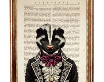 Stampa del ritratto di puzzola vittoriana, dizionario di animali divertenti