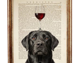 Black Labrador Dog Dictionary Art Print, Dog With Red Wine Glass Decor, Funny Labrador Wall Art, Gift For Dog Lovers