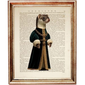 Christmas Gifts, Weasel Bishop Dictionary Art Print, Regal Animal Wall Art, Animal Vintage Decor, Gift for Wildlife Lovers, Rustic Home Gift