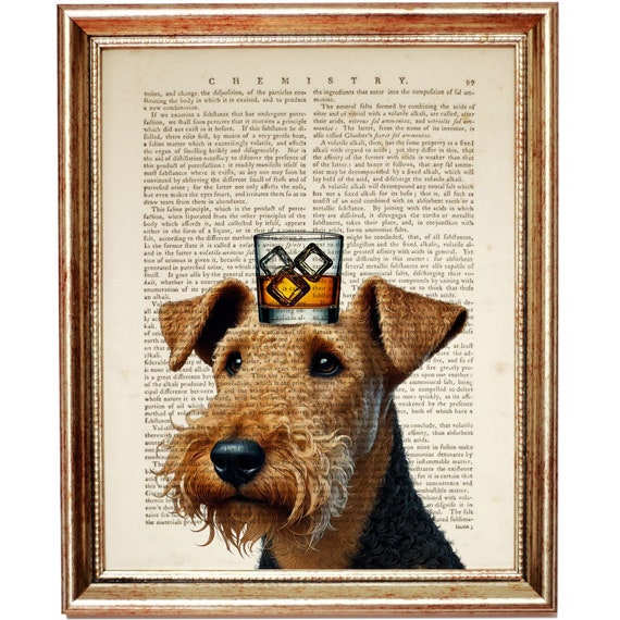 Airedale Terrier With Whiskey Art Print, Funny Dog Dictionary