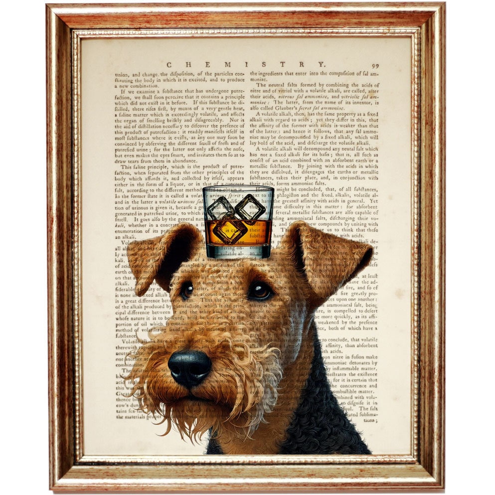 Airedale Terrier With Whiskey Art Print, Funny Dog Dictionary