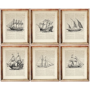 6er Set Segelschiff-Drucke, Nautik-Wörterbuch-Kunstdruck, Schiffsgrafik, Schiffs-Wanddekor, Segeldruckdruck 5x7 & 8x10