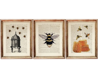 Set of 3 Wall Art, Bumble Bee Wall Art, Beehive Art Print, Honeycomb Wall Art, Bee Poster, Bee Wall Decor, Bee Artwork