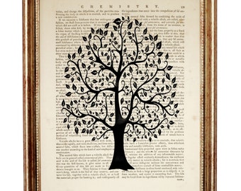 Impresión del Árbol de la Vida en una página de diccionario vintage