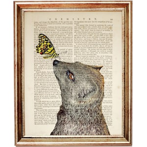 Christmas Gifts, Mongoose Butterfly Nose Dictionary Art Print: Whimsical Animal Portrait
