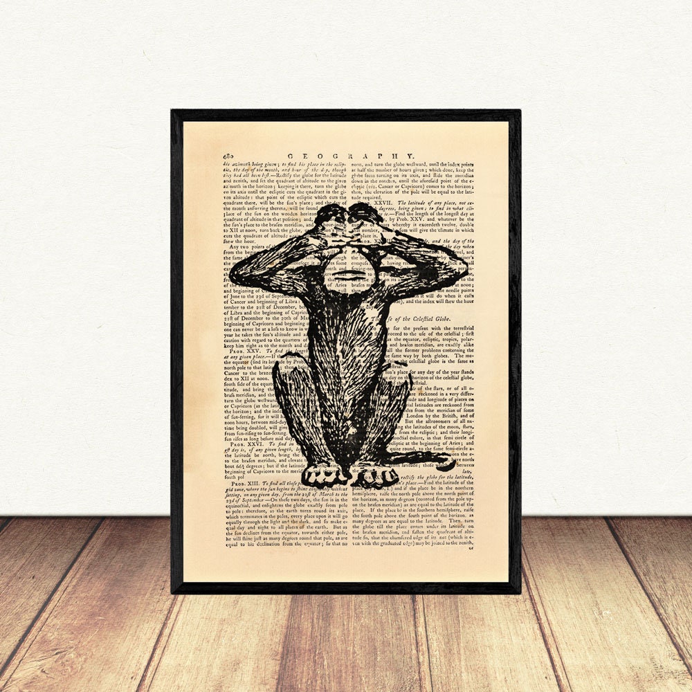 Set of 3 Wall Art, 3 Wise Monkeys Set of 3 Art Prints, Three Wise