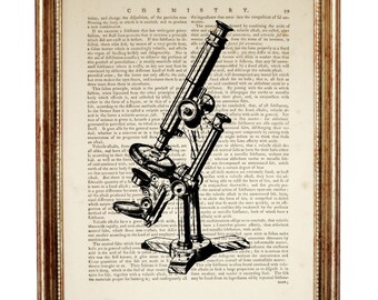Microscope Dictionary Art Print, Science Illustration Laboratory Decor