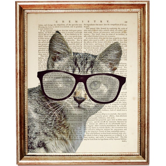 Cat at Work with Glasses Art Print
