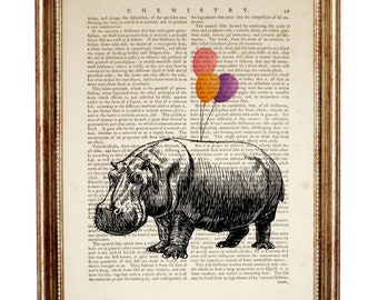 ZT196 Animal Art Poster Zoo Hippo Print Vintage Home Decor