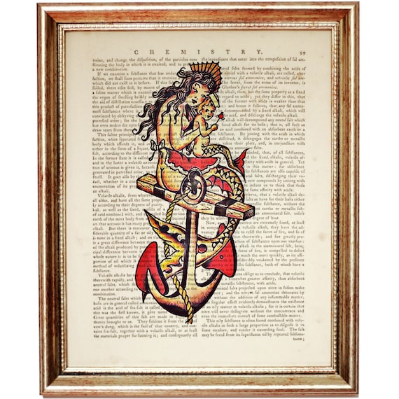 Sailor Jerry Wall Art, Mermaid Poster, Anchor Art Print on