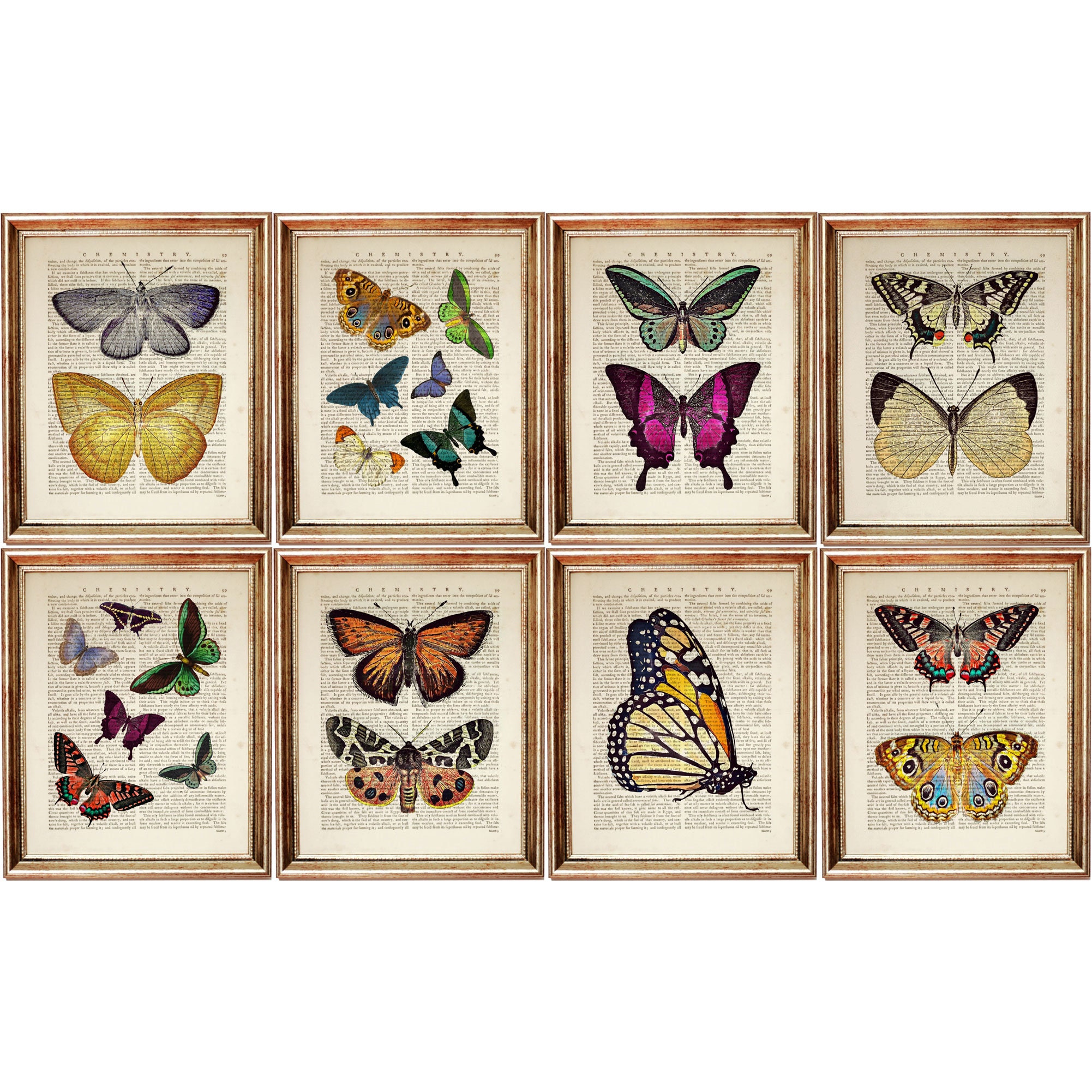 Set of 8 Wall Art, Butterfly Prints Wall Art, Butterfly Artwork, Butterflies Dictionary Art Print, Butterfly Wall Decor