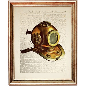 Hard-Hat Taucherhelm Poster, Vintage Taucherhelm Wörterbuch, Illustration Kunstdruck, Nautisches Wandbild, Maritime Wandkunst