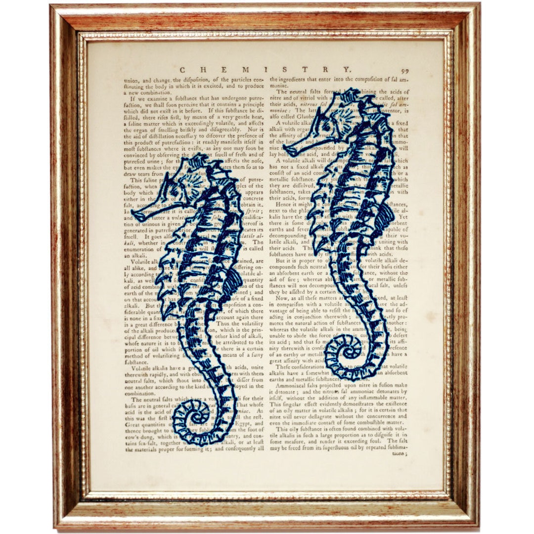 Oceaninspired Seahorse Dictionary Art Print, Sea Horse Wall Decor