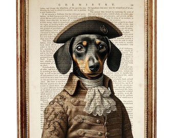 Dachshund Art Print, Vintage Dog Portrait, Antique Book Page Art, Wall Decor