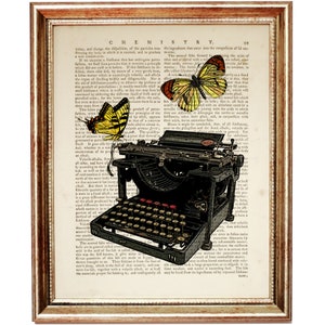 Schreibmaschine mit Schmetterlinge Wörterbuch Kunstdruck, Retro Office Buch Seite Wand Dekor, antike Schreibmaschine Wand Dekoration, Schriftsteller Geschenk