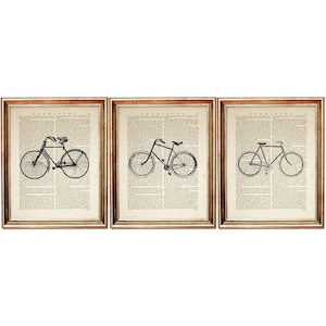 Set di 3 stampe, poster di biciclette, pagina di dizionario vintage di biciclette, arte murale di ciclismo, decorazione murale di biciclette, regalo unico per ciclisti