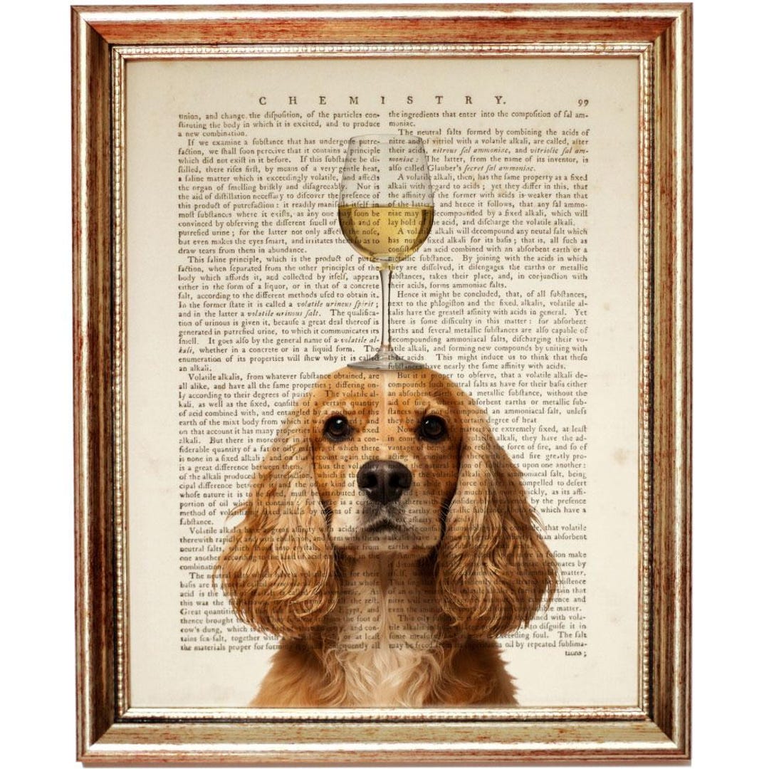 English Cocker Spaniel Dictionary Art Print, Funny Dog With Wine Glass ...