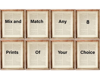 Set mit 8 Drucken, Mix and Match 8 Wörterbuch Kunstdrucke, Benutzerdefiniertes Wanddekor Set, Wählen Sie Ihre eigenen Drucke, Benutzerdefiniertes Set