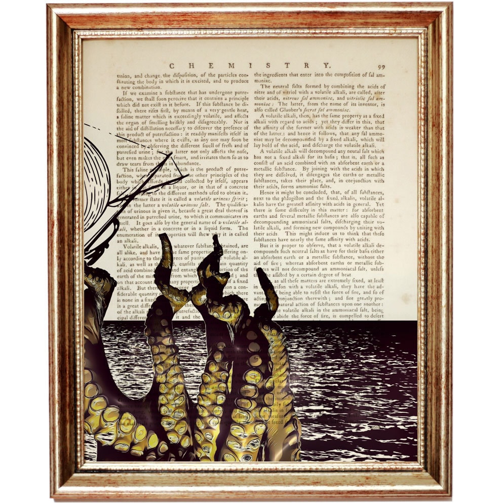 Set of 3 Prints Kraken Dictionary Art Print Nautical Wall Etsy