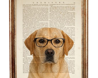 Labrador Retriever Dictionary Art Print, Dog With Glasses Vintage Dog Wall Art, Funny Animal Poster, Home Decor Gift