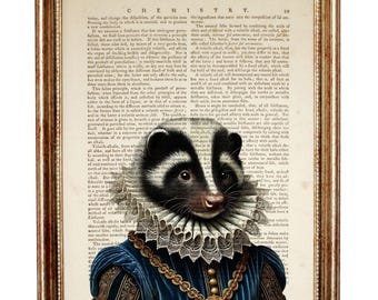 Stampa artistica del Signore delle Puzzole, ritratto di animale aristocratico, decorazione per pagina di dizionario