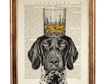 Dog with Whiskey Glass Dictionary Art Print, German Shorthaired Pointer Wall Art, Funny GSP Dog Portrait Poster Artwork