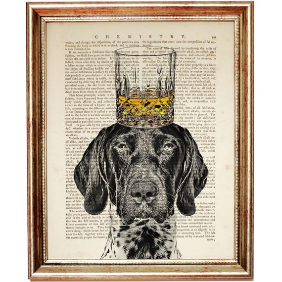 Dog with Whiskey Glass Dictionary Art Print, German Shorthaired Pointer Wall Art, Funny GSP Dog Portrait Poster Artwork