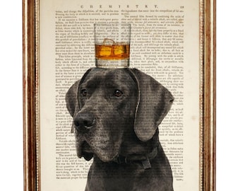 Great Dane Dictionary Art Print, Dog With Bourbon Glass Poster, Funny Dog Wall Art, Vintage Dictionary Page Art, Bar and Kitchen Wall Decor