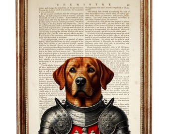 Fox Red Labrador Dictionary Art Print, Knight Dog Wall Decor, Labrador Lover Gift, Fox Red Lab Artwork, Rustic Home Decor
