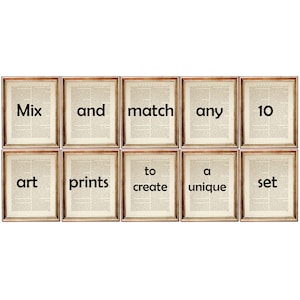 Mix And Match Set of 10 Prints, 10 Dictionary art Prints, Set of 10 Wall Art, Set of 10 Any Dictionary Art Prints,