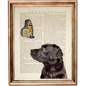 Chocolate Labrador Art Print, Labrador with Butterfly Dictionary Art Print, Labrador Print Poster, Dog Nursery Decor
