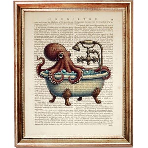 Oktopus in Badewanne Wörterbuch Kunstdruck, Nautisches Wanddekor, Meer Kunstwerk, Ozean-Liebhaber Geschenk, schrulligen Badezimmer Kunst