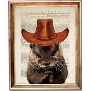 Otter Print, Otter with Hat Poster, Otter Gentlemen Dictionary Art Print, Funny Animal Wall Art, Animal Portrait Print