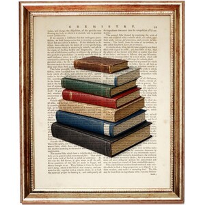 Boeken woordenboek Art Print, vintage boekenstapel, kunst aan de muur, bibliotheekdecor, literaire cadeauposter