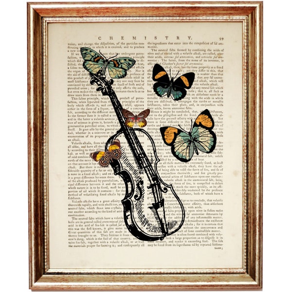 Violin With Butterfly Wall Art, Music Dictionary Art Print, Violin Wall Decor, Violin Poster, Violin Artwork