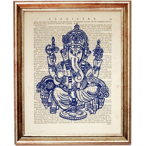 Kobaltblau Ganesh Wanddekor, 4er Set Drucke, Ganesha Wandkunst, Wörterbuch Kunstdruck, Hindu Kunstwerk Hindu Gott Wandbehang Bild 6