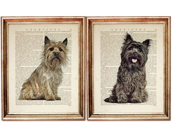 Set of 2 Prints, Cairn Terrier Wall Art, Cairn Terrier Dog Dictionary Art Print, Terrier Nursery Wall Decor Poster Artwork