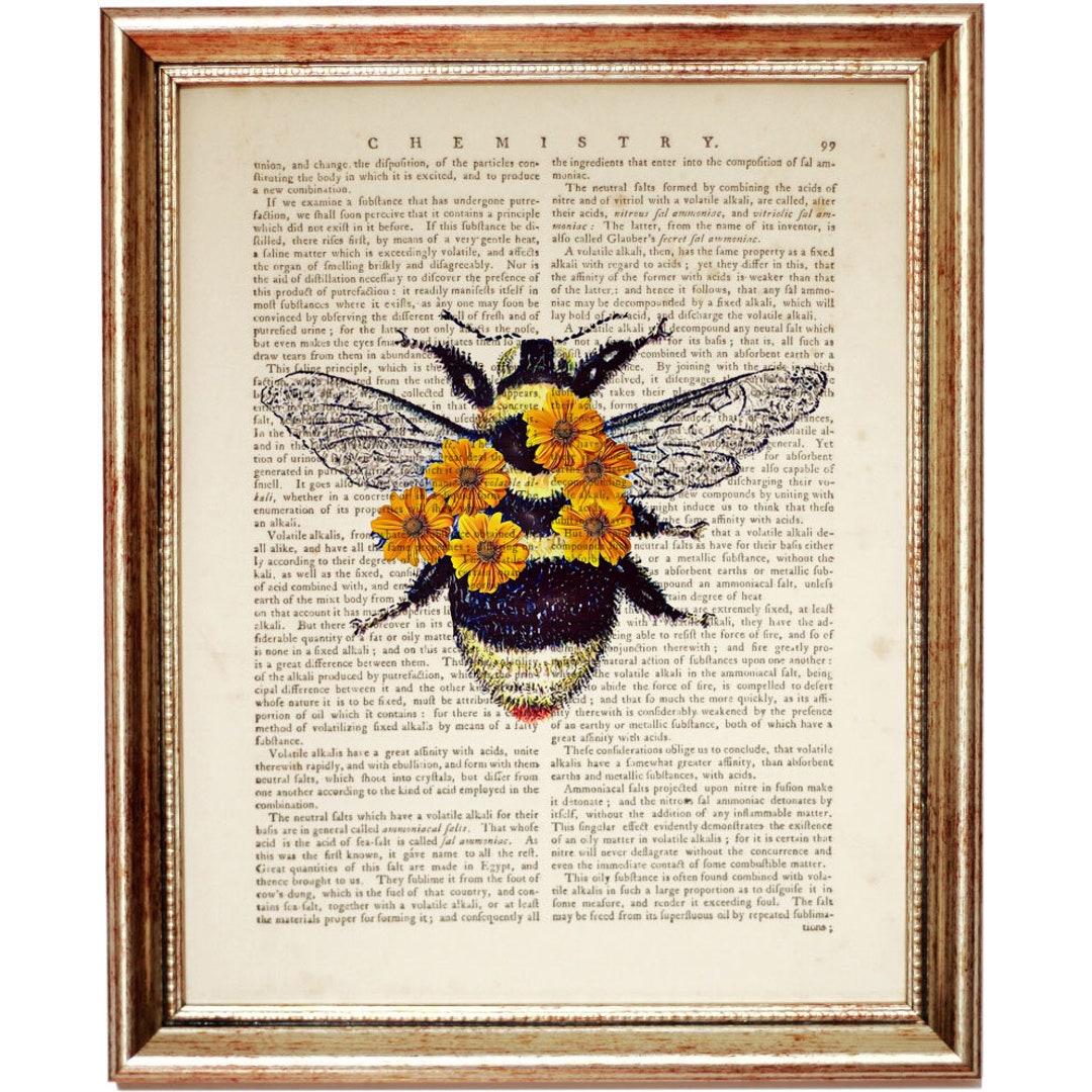 Bee and Flowers Dictionary Art Print, Bumblebee Poster, Floral Poster ...