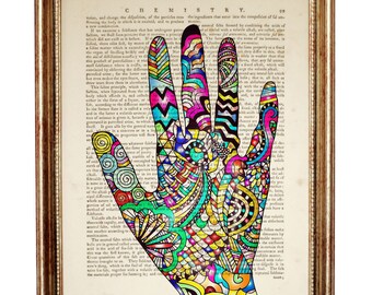 Hamsa Hand Dictionary Art Print, Spiritual Wall Decor for Meditation Room, Boho Home Poster, Office Artwork, Hamsa Art Gift