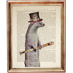 Otter Dictionary Art Print, Charming Animal Nursery Decor, Funny Wall Art, Unique Otter Gift Poster, Otter with Hat & Flute Artwork