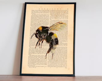 Bee Wall Art, Honey Bee Poster Room Wall Decor, Bumble Bee Dictionary Art Print, Insect Artwork
