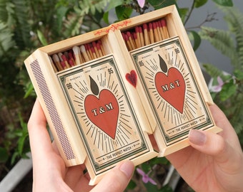 Personalize couple large matchbox • Anniversary match wooden box • Wedding anniversary gift • Combo 2 personalize matchbox