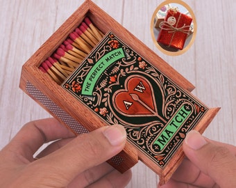 personalize couple large matchbox  • anniversary match wooden box  • 5 year wedding anniversary gift  • MT01 ,25H