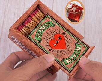 personalize couple large matchbox  • anniversary match wooden box  • 5 year wedding anniversary gift  • MT32h ,1