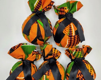 Orange Kente African Print Ornaments 10 pack